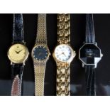 Four gold plated ladies wristwatches comprising Raymond Weil 9920 and 5789, Enzo Giomani and one