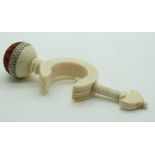 A 19thC Indian Madras ware ivory sewing / needlework pin cushion clamp, height 12cm
