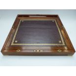 A 19thC brass-bound mahogany writing slope with secret panel revealing three small drawers, W50 x