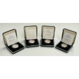 Four Royal Mint silver proof £2 coins, two for 1994 and two for 1995, all cased with certificates,