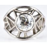 Art Deco / mid 20thC 18ct white metal ring set with a diamond of approximately 2.2ct in an unusual