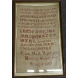 Victorian sampler by Ellen Nash, aged 12, Berkley School, 1864, Somersetshire, 63 x 40cm