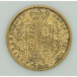 1860 Victoria young head, shield reverse gold full sovereign