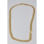 A 9ct gold necklace made up of four strands of interlinked oval links, 8.5g