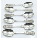 A set of six hallmarked silver King's pattern teaspoons, Newcastle 1875 maker Thomas Sewell, 125g