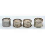 Four various hallmarked silver napkin rings, weight 76g