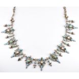 A late 19th/ early 20thC Austro-Hungarian necklace set with aqua enamel, turquoise and pearls,