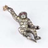 Victorian silver pendant/ charm in the form of a monkey, set with paste, 0.5 x 3.5cm, 3.5g