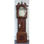 Smallpage, Leeds Victorian longcase clock, the 34.5cm Roman dial spandrel corners painted with