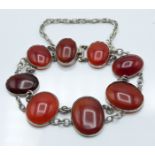 Victorian silver bracelet set with agate cabochons