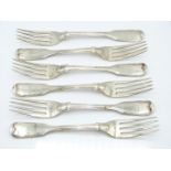 Georgian/Victorian harlequin set of six hallmarked silver fiddle and thread pattern dessert forks,