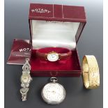Four ladies wrist and pocket watches comprising Rotary in original box, Accurist, Ormo and a