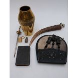 WMF hammered vase, antler handled cigar cutter, sporran, French religious book Office de la Sainte