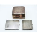 Hallmarked silver cigarette box, Chester, and two hallmarked silver engine turned cigarette cases,