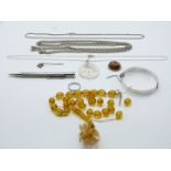 A group of jewellery, some silver including hallmarked bangle, pencil, guard chain, necklace etc