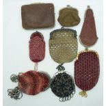 Eight 19th/20thC purses including beadwork / cut steel examples, largest 7 x 9cm