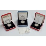 Four Royal Mint silver proof Piedfort £1 coins, two 1993, a 1996 example and a 1998, cased with