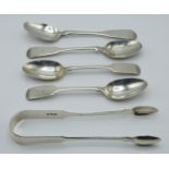 Georgian and later hallmarked silver cutlery comprising sugar tongs and four various teaspoons,