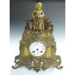 French figural brass mounted clock, with Hry Marc à Paris to dial and movement, enamelled Roman