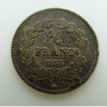 1835 Louis Phillipe I, France silver quarter franc, NEF