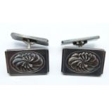 Georg Jensen pair of silver cufflinks with lotus design, by Henry Pilstrup (19.1g)