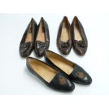 Two pairs of ladies Ralph Lauren shoes and a pair of Italian alligator skin shoes, all size 7