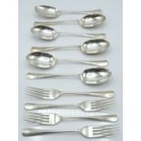Ten pieces of hallmarked silver Hanovarian rat tail pattern cutlery comprising six dessert spoons