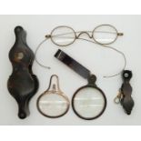 A collection of 19thC tortoiseshell, yellow metal and similar magnifiers / loupes, some with