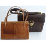 Vintage Mappin & Webb snakeskin handbag and a further similar bag, largest 21 x 26cm