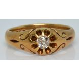 Edwardian 18ct gold ring set with an old cut diamond of approximately 0.2ct, 7.2g, size R/S