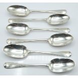 Victorian set of six hallmarked silver Hanovarian rat tail pattern table spoons, five London 1888