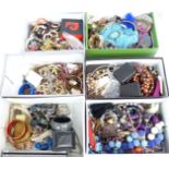 A collection of costume jewellery including beads, silver ring etc