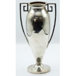 Edward VIII hallmarked silver Greek style twin handled vase, Birmingham 1936 maker's mark