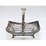 WMF silver plated basket with swing handle, pierced decoration, vacant cartouche and glass base,