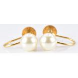 A pair of 9ct gold earrings set with faux pearls