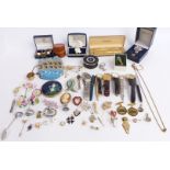 A collection of costume jewellery including Seiko and Accurist watches, Parker pens, brooches, etc