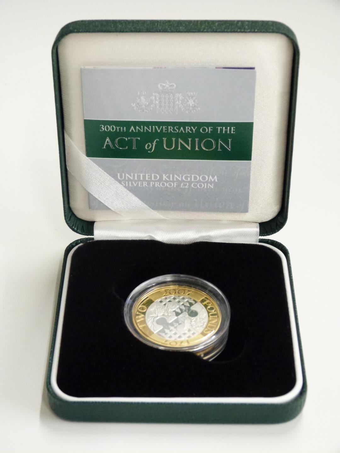Four Royal Mint silver proof £2 coins for 2007, two Acts of Union and two slavery examples, all - Image 4 of 5
