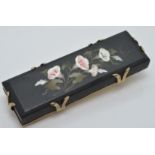 A c1900 Victorian gilt brooch set with a rectangular pietra dura plaque, 1.5 x 5.5cm