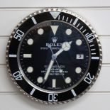 Rolex Oyster Perpetual Date Submariner dealer's shop display or advertising wall clock with date