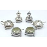 WITHDRAWN    Edward VIII hallmarked silver six piece cruet set comprising two each of pepper, open