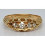Victorian 18ct gold ring set with five old cut diamonds, 3.7g, size L