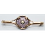 Victorian brooch set with guilloché enamel and a pearl, length 4.5cm