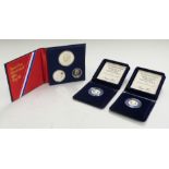 Royal Mint USA Bicentennial Silver Proof Set, and two silver proof Piedfort 20p 1982 coins, all in
