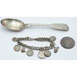Victorian hallmarked silver fiddle pattern dessert spoon, London 1857 maker H J Lias & Son, length