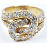 Cartier 18ct gold vintage 'love knot' ring set with 38 round cut diamonds, total diamond weight