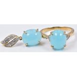 A 9ct gold ring set with hemimorphite and diamonds, with matching pendant, 4.7g