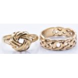 A 9ct gold knot ring and a 9ct gold ring in a Celtic design, 4.8g, sizes M/N and N
