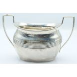 Victorian hallmarked silver twin-handled sugar bowl with ribbed decoration, Birmingham 1893 maker