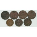 Charles I Maltravers farthing, together with a group of various monarchs farthing fractions,