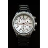 Rotary ladies chronograph wristwatch ref. LB00025/41 with date aperture, white subsidiary dials,
